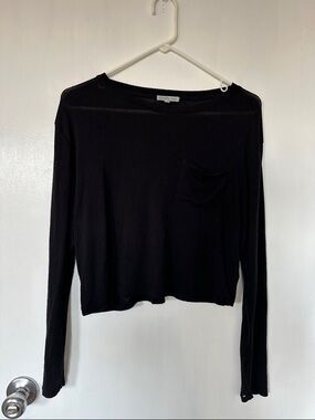 Charlotte Russe Black Long Sleeve Crewneck Top with Chest Pocket